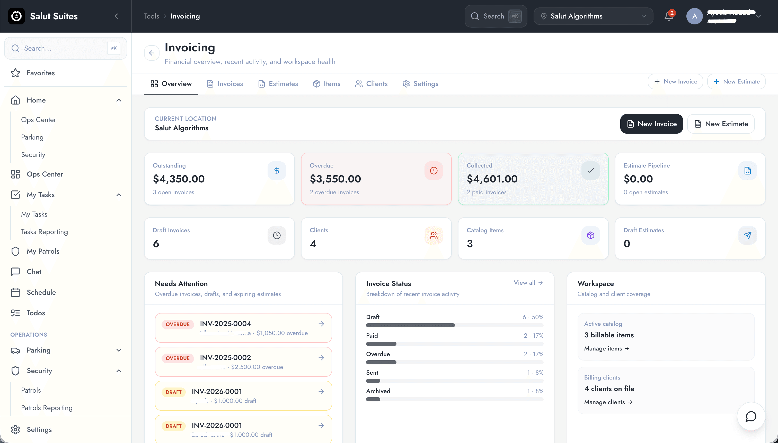 Invoicing — interface screenshot