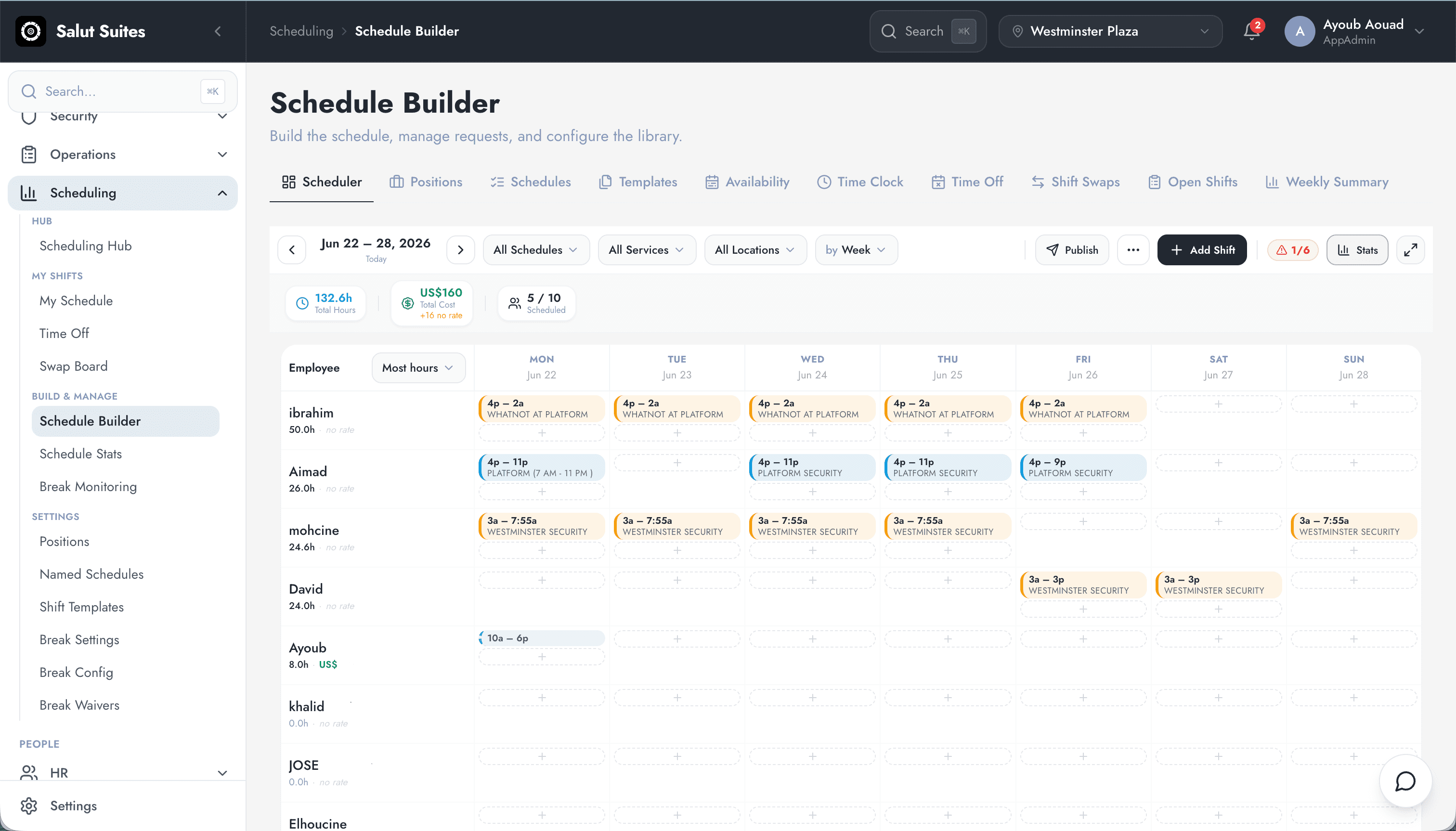 Salut Suites — shift scheduling