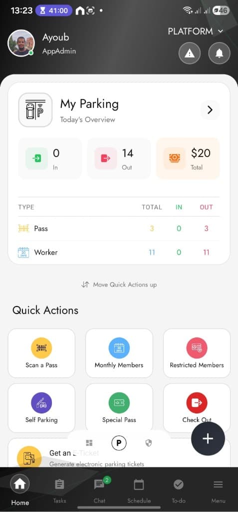 Salut Suites — scheduling dashboard and parking management mobile app — mobile